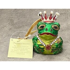 CLOISONNE Green FROG PRINCE Christmas Ornament by Dillards Trimmings NWT